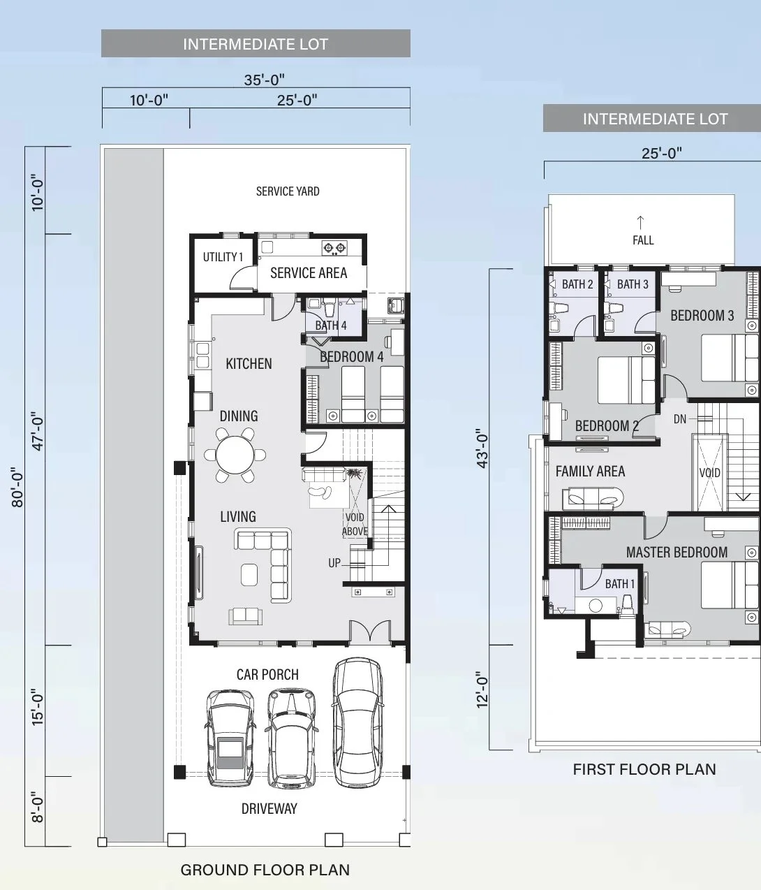 Pulai Height Semi-Detached ground and first floor plan, official developer drawing, intermediate lot